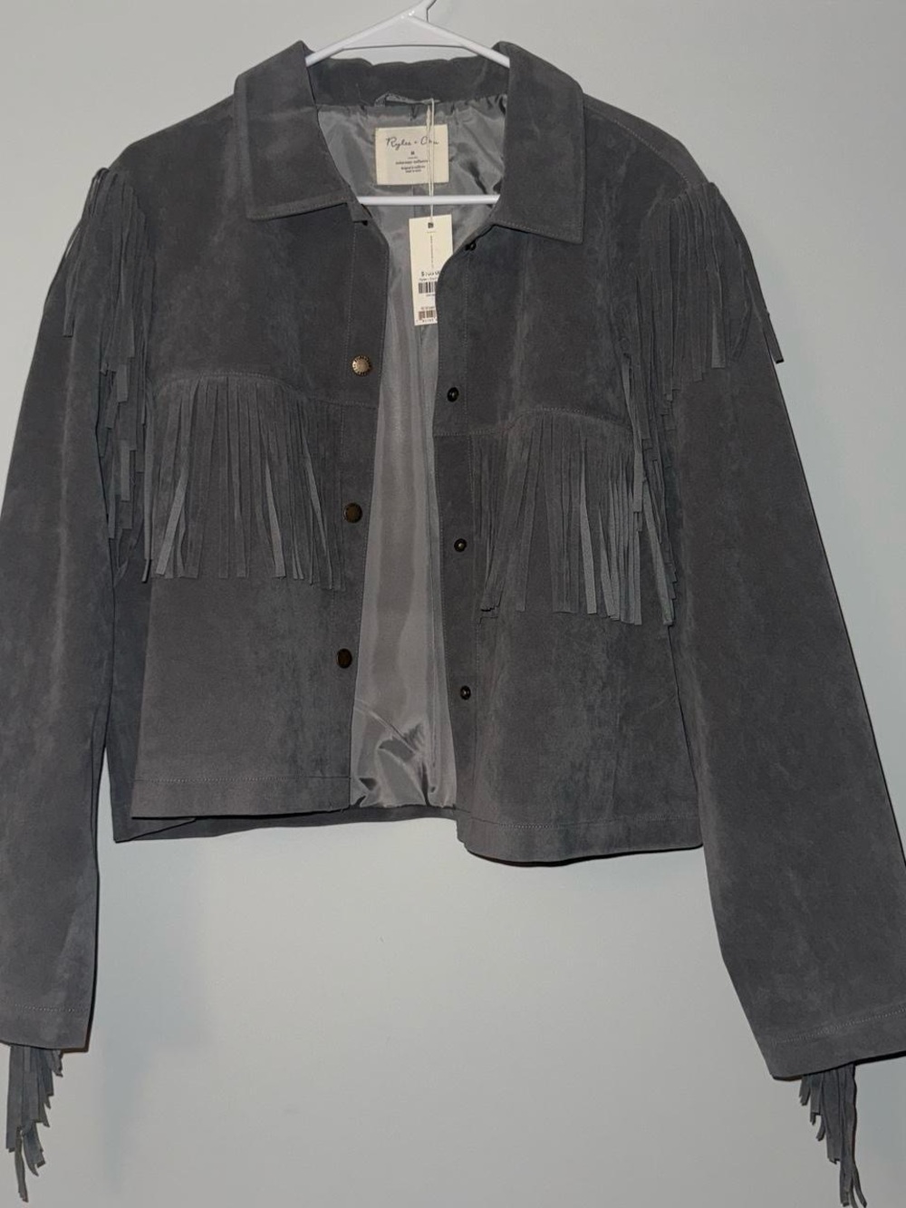 Rylee & Cru Gray Suede Fringe Jacket